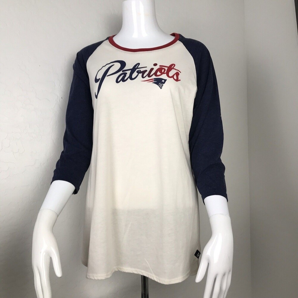 '47 Women's NFL New England Patriots Raglan Shirt Tee Blue Red White Splitter
